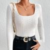 IHUASU Women's Fall Niche Slim Square Neck Long Sleeve T-Shirt