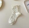 Pair 1 Women Rolled Edge Polka Dot Socks Mid Tube Socks Spring Summer Sweat Absorbing Breathable Sweet Long Socks Female