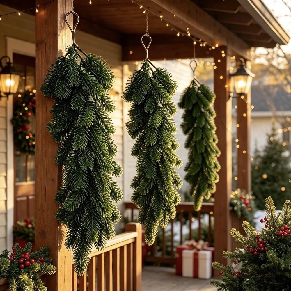 Plastic Artificial Christmas Wreath Realistic Lifelike Christmas Wreath Ornaments Creative Simulated Christmas Snow Twig