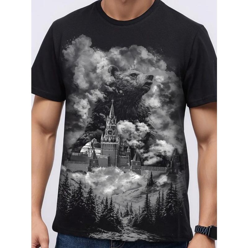 Men's Clothing 3D Bear Print Summer Man Clothes O-Neck Men's Short Sleeve T-Shirt Loose Men's Funny T-Shirts