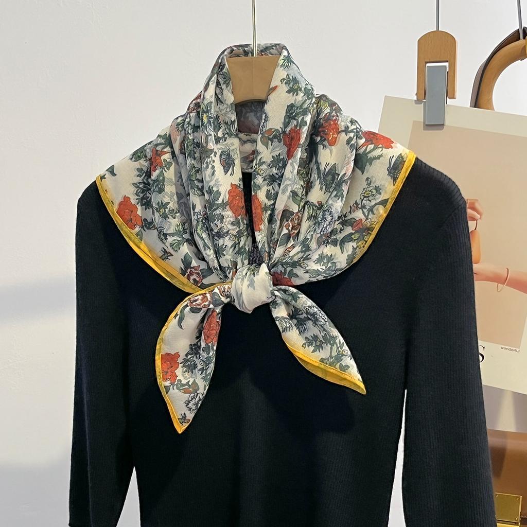 Floral Print Headscarf for Women Autumn Spring Warm Neck Scarves Soft Cotton Feel Hijab Foulard Bandana Decoration Shawl Wraps