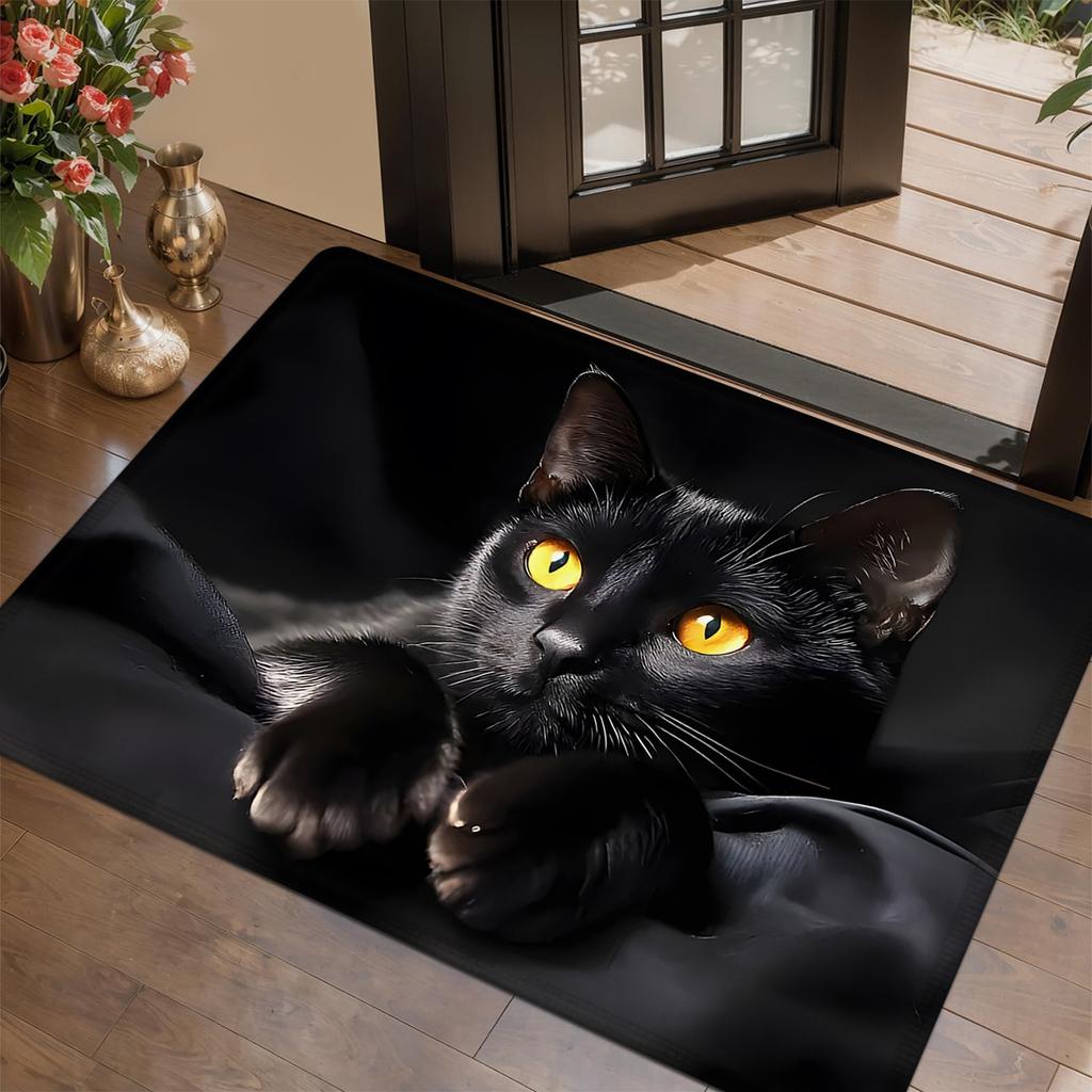 1Pcs Anti Fatigue Kitchen Rugs, Black Cat Print Waterproof Non-Slip Thick Cushioned Kitchen Mat Heavy Duty Comfort Standing Mat for Kitchen