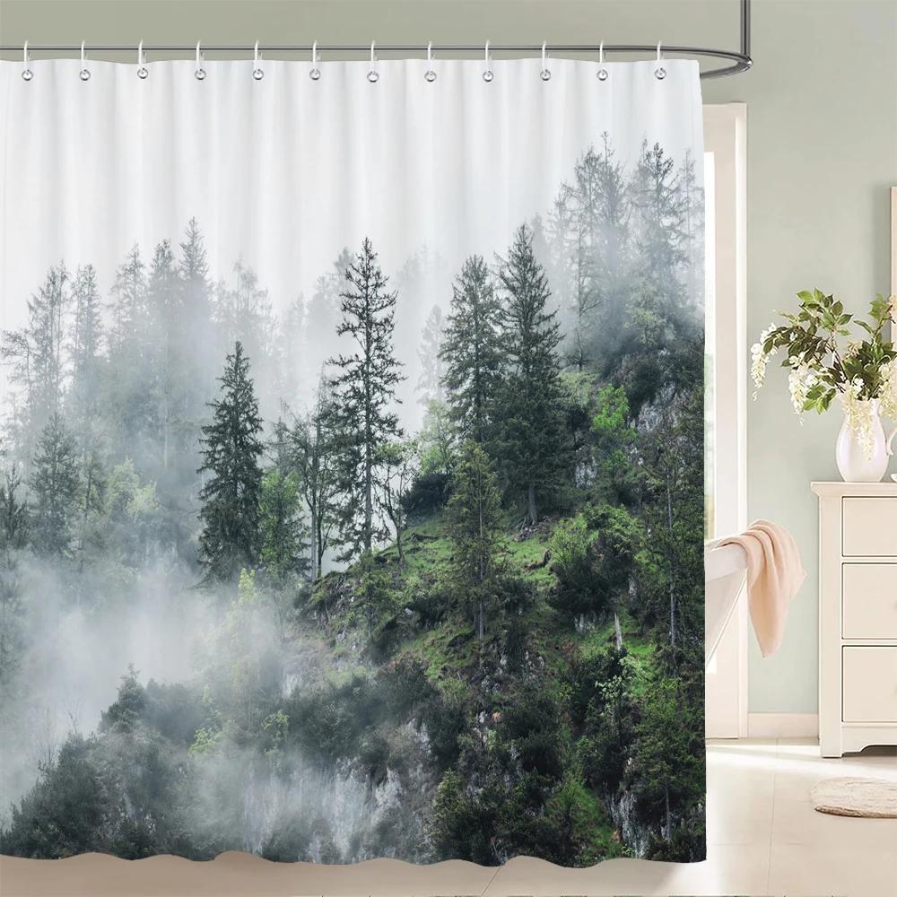 Scenery 3D Bathroom Curtains Natural Landscape Printed Shower Curtains With Hooks Home Decoration Waterproof Fabric Bath Screen