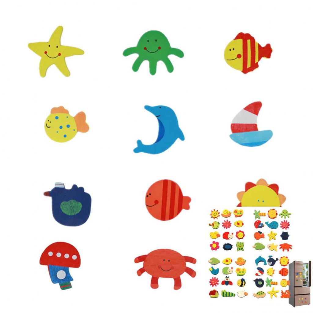 Dubonnet 12Pcs Wooden Cartoon Sun Fish Fridge Magnet Stickers Education Kid Toy Art Decor