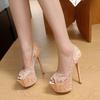 Women High Stiletto Heels Fashion Lace Mesh Peep Toe Platform Pumps  WEDDING Party Stripper Shoes