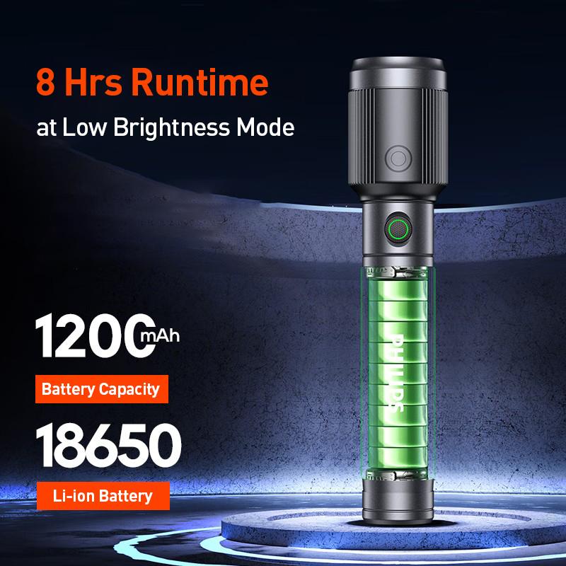 Philips Zoom Flashlight-high brightness for long-distance illumination Adjustable brightness, stepless dimming