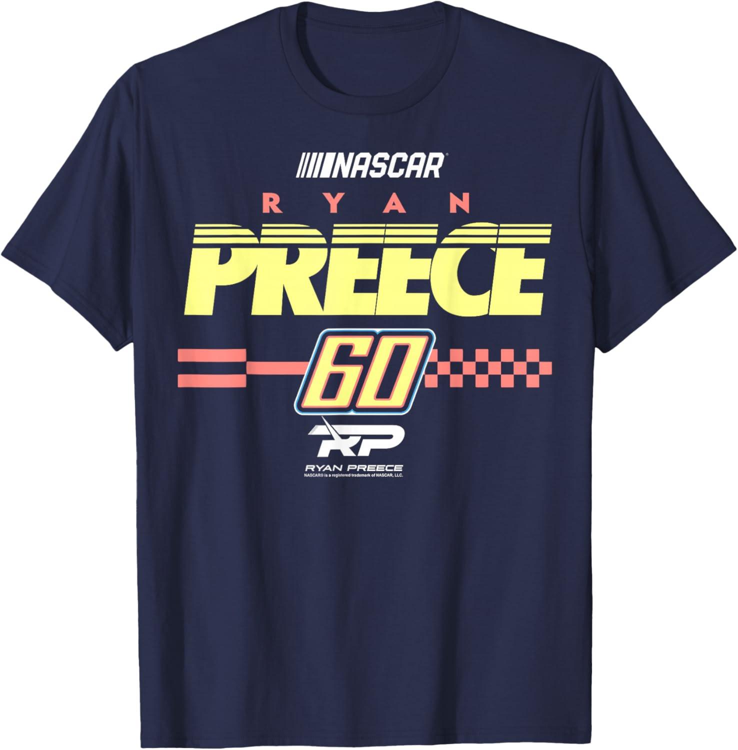 NASCAR Ryan Preece No 60 Checkered Banner and Driver Logo Unisex T-Shirt M