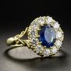 New Luxury Aquamarine Gemstone Gold Color Rings For Women CopperJewelry Vintage Exquisite Ring Anniversary Engagement Gifts