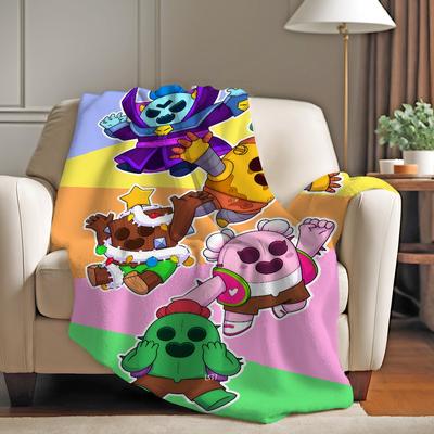 Cute Cartoon Game B-Brawl S-Stars Blanket Warm And Soft Suitable For Bedroom Living Room Sofa Bed Office Travel Camping