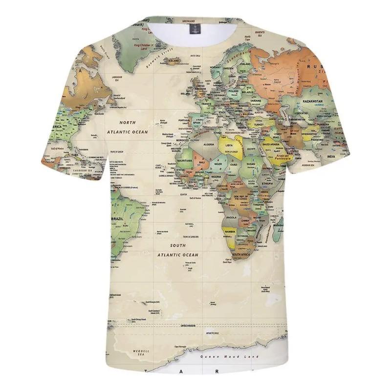Casual Boys Girls 3d Printed World Map T-shirts Hot Sale Unisex Short Sleeve Tops Clothing