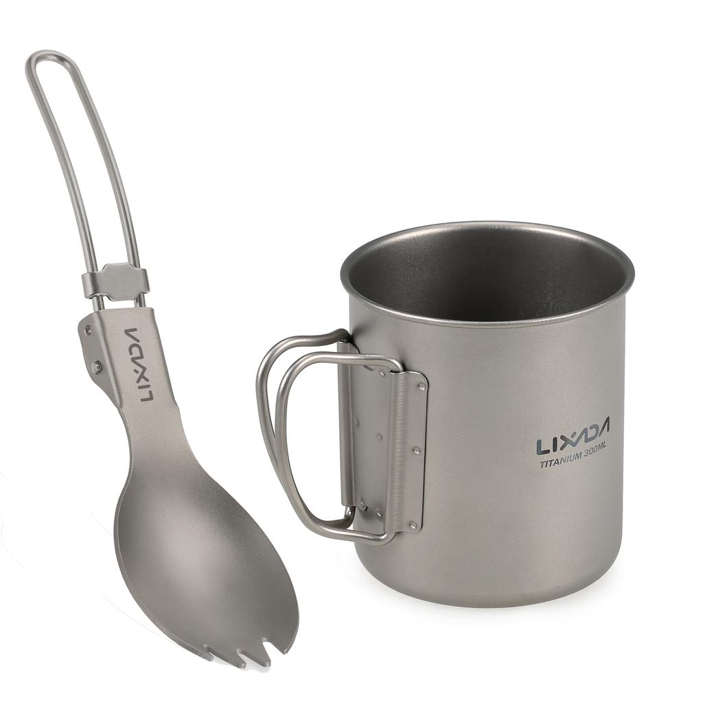 Lixada Cookware Set Ultralight Titanium Cup with Folding Dinner