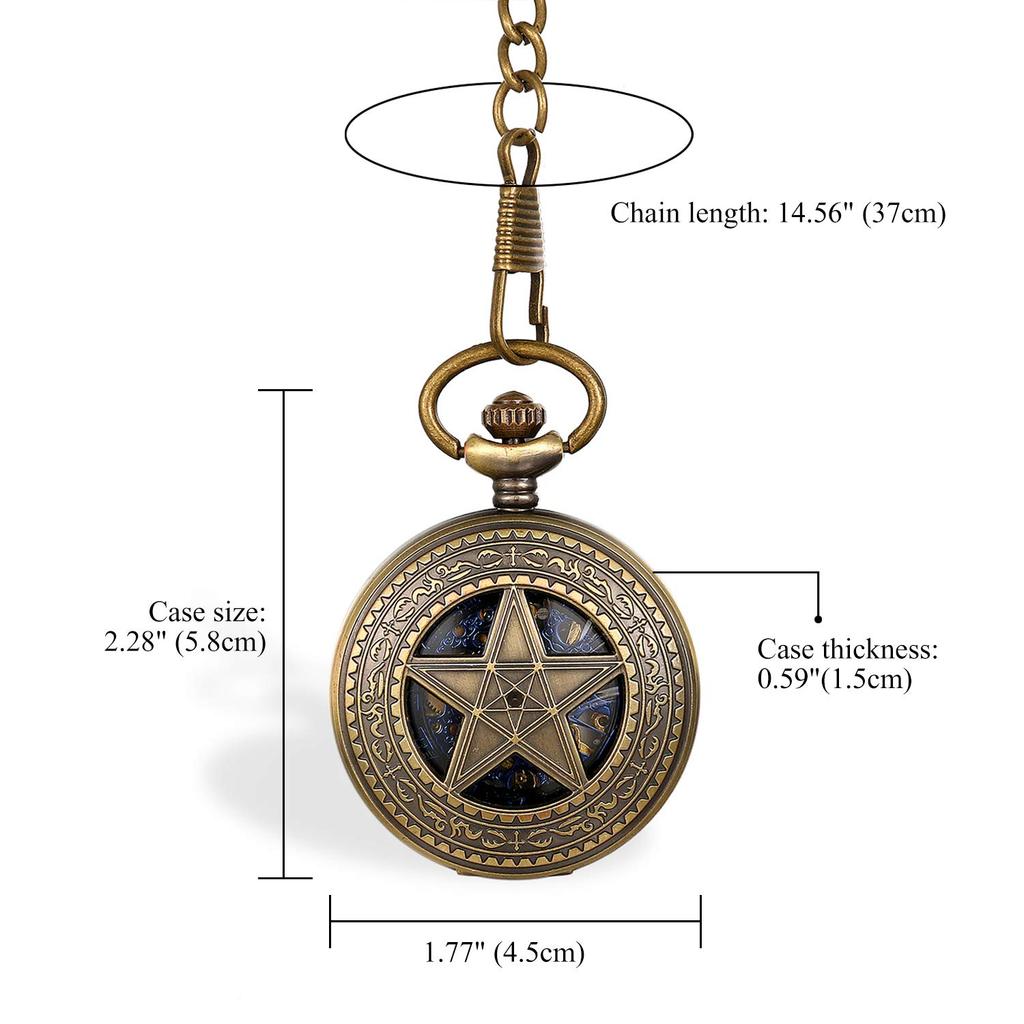 JEWELRYWE Star Pocket Watch Automatic Skeleton Roman Analog Pendant Watch Antique Style Alloy Perfect for Coming-of-Age Day, Birthday, Anniversary, Ch