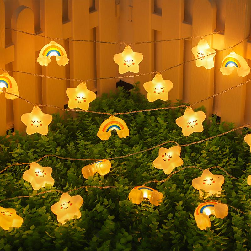 Creative LED Rainbow Star String Lights - Cloud Design for Kids' Rooms, Courtyard Decor, and Tent Atmosphere