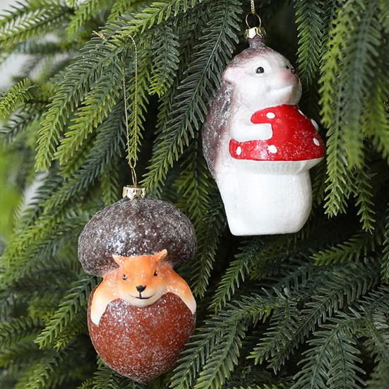 Christmas Tree Decoration Squirrel Hedgehog Christmas Ball Ornaments Xmas Holiday Decor for Home Table Fireplace Office
