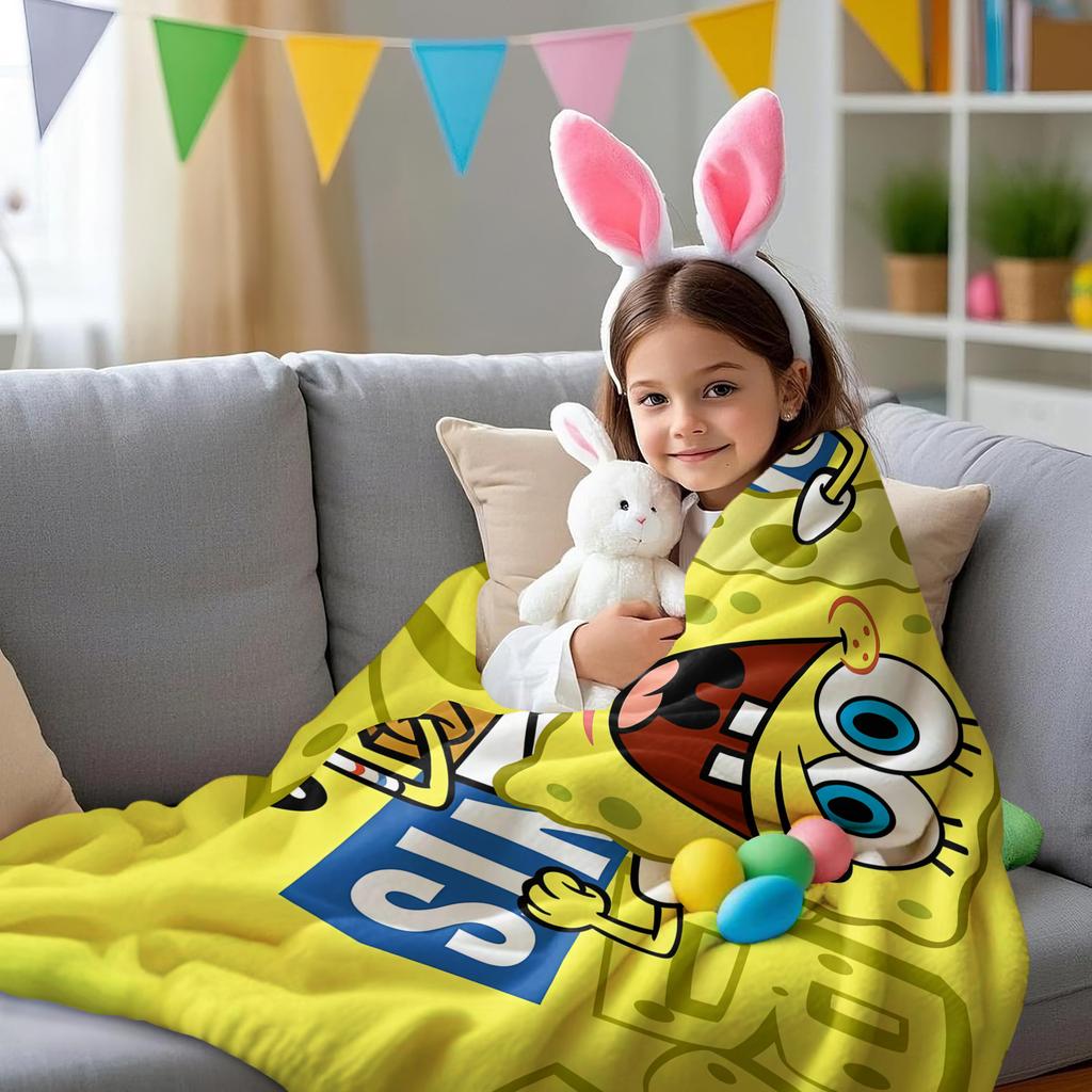Cartoon Yellow Sponge-Bob Print Warm Blanket For Office Comfort Leisure Camp Travel Multifunctional Universal Blanket Fan Gift
