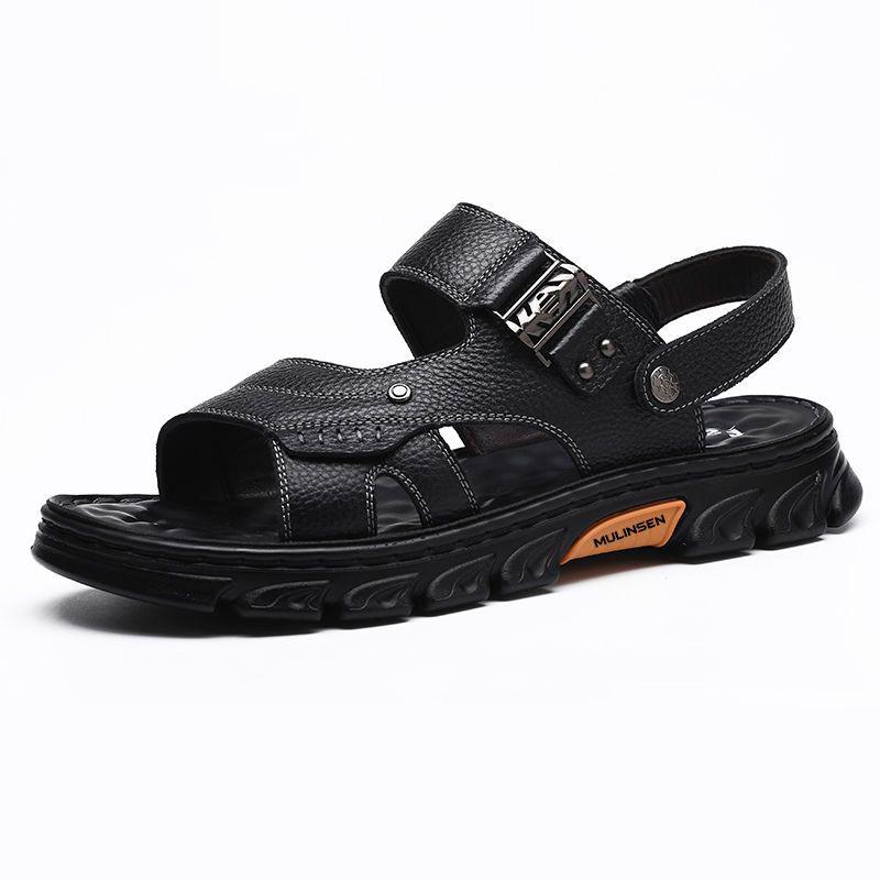 Herrenschuhe Sommer Echtleder Sandalen Herren Fahren Atmungsaktive All-Match Strandschuhe Rutschfeste Außenbekleidung