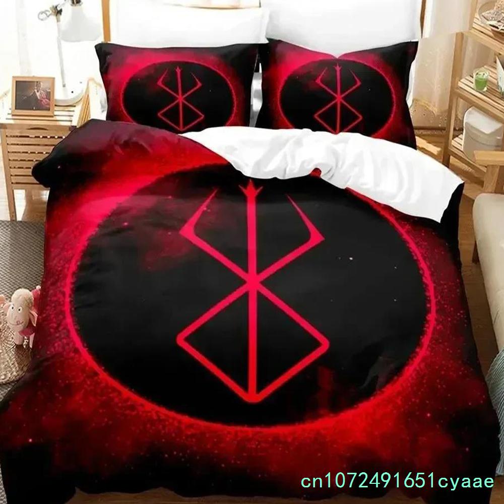 Set Biancheria da Letto Anime Berserk Stampato 3D per Camera da Letto Morbido Moderno Copriletto Confortevole Copripiumino per Bambini Coperta e Federa