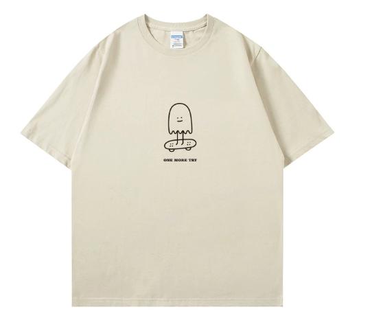 One more try - Fun Skateboarding T-shirt - Short-sleeved Men s Summer Pure Cotton Loose White Round Neck S разноцветный
