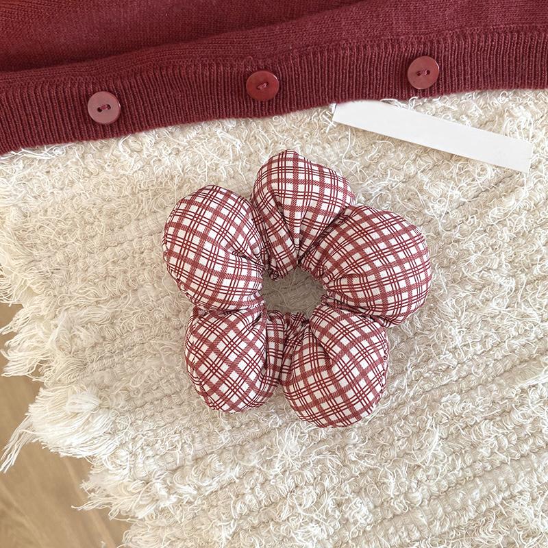 1PC Little Flower Hair Band Party Red Black Filled Cotton New Love Bow Plaid Intestine Ring Hair Accessories Hair Rings Girls