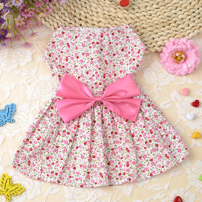 Vestido de cachorro com laço floral de verão Vestidos de casamento para animais de estimação Chihuahua Pug Yorkie Roupas Produtos para filhotes e gatos Roupas para cães pequenos