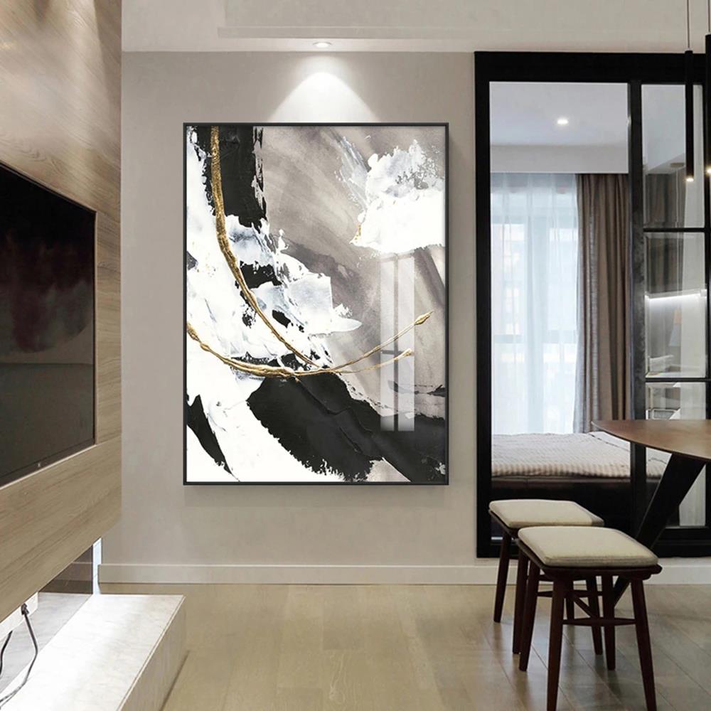 Weiß Grau HD Leinwand Ölgemälde Poster Drucke Haus Schlafzimmer Wohnzimmer Dekoration Moderne Abstrakte Wandkunst Marmor Stil Schwarz