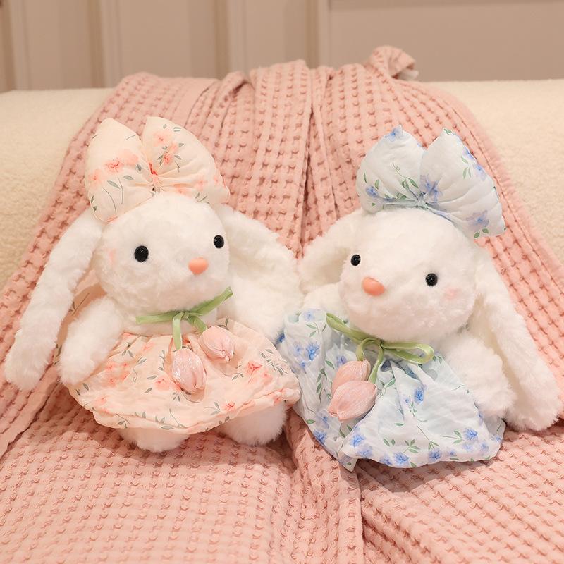 Kawaii Rabbit Plush Toy Stuffed Long Ear Bunny Wearing A Dresses Doll Sleeping Companion Plush Doll Children's Easter Gift