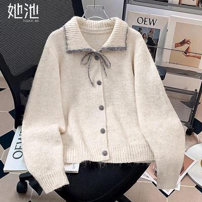 Women's Wool Blend Colorblock Lapel Cardigan