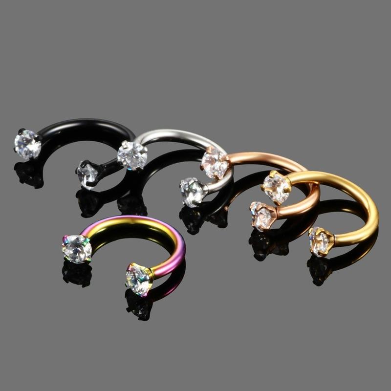 Stainless Steel Crystal Hoop Ring Piercing Nose Ear Belly Button Rings Women Men Cartilage Helix Earrings Daith Piercing Jewelry
