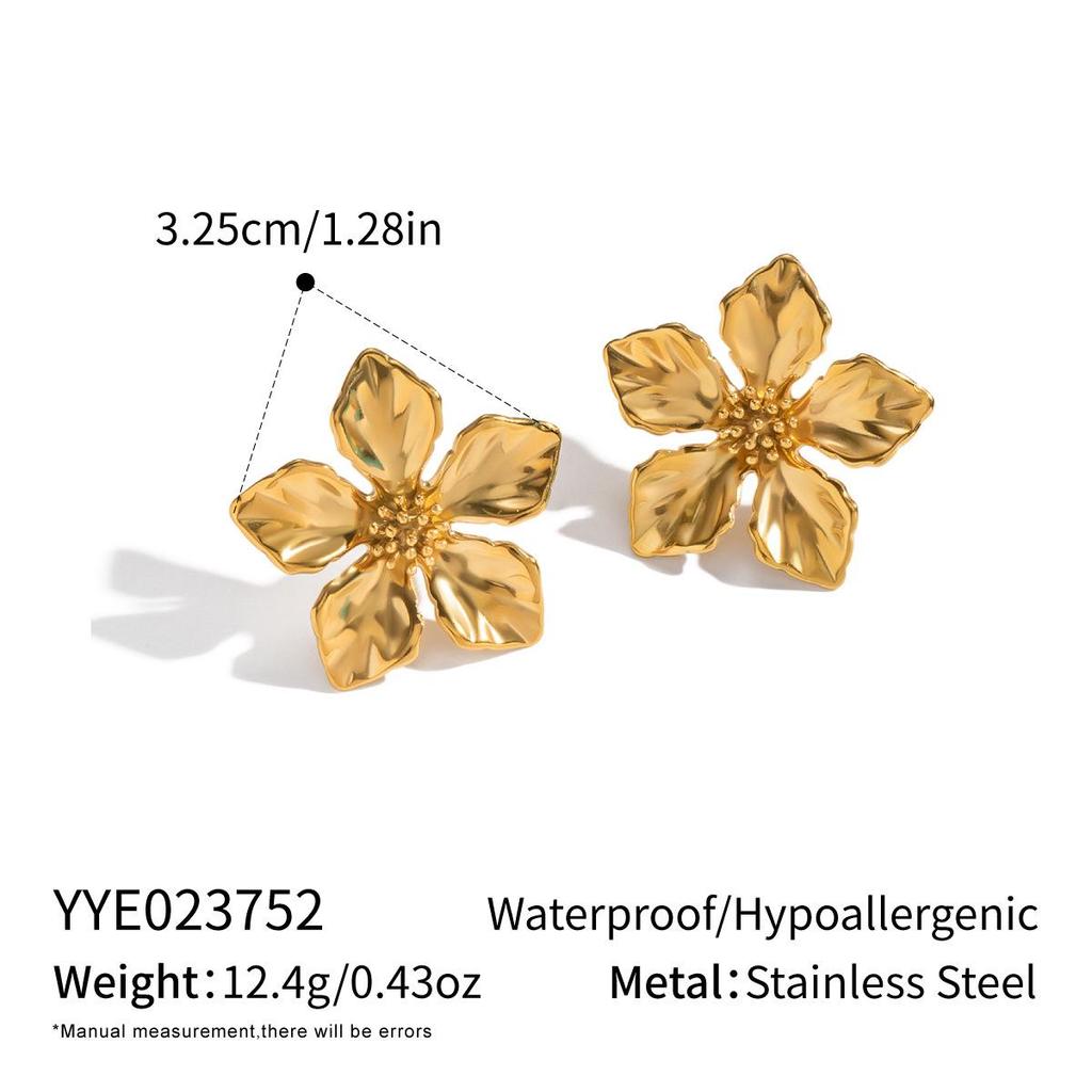 Elegant 18K Gold-Plated Stainless Steel Flower Stud Earrings - Versatile, High-End, Non-Fading for Women