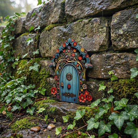 6 Pcs Fairy Doors, Wooden Miniature Fairy Garden Doors, Outdoor Mini Tree Gate Decoration for Tree Trunk, Stump, Wall Decor, Gnome House Accessories