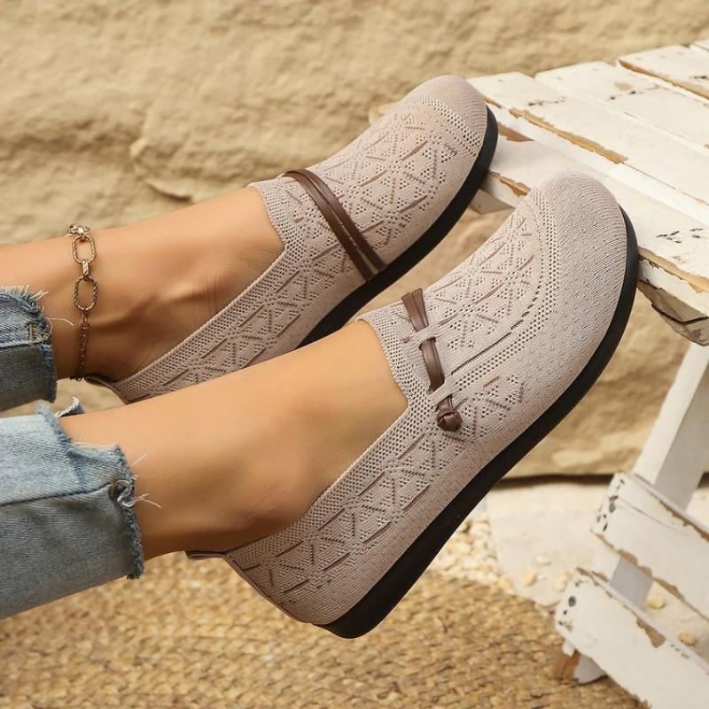 Fashion 2025 Spring/Summer New Women's Shoes, Knitted Mesh, Simple Flat Shoes, Comfortable Work Shoes, Le Fu Shoes Women's Shoes