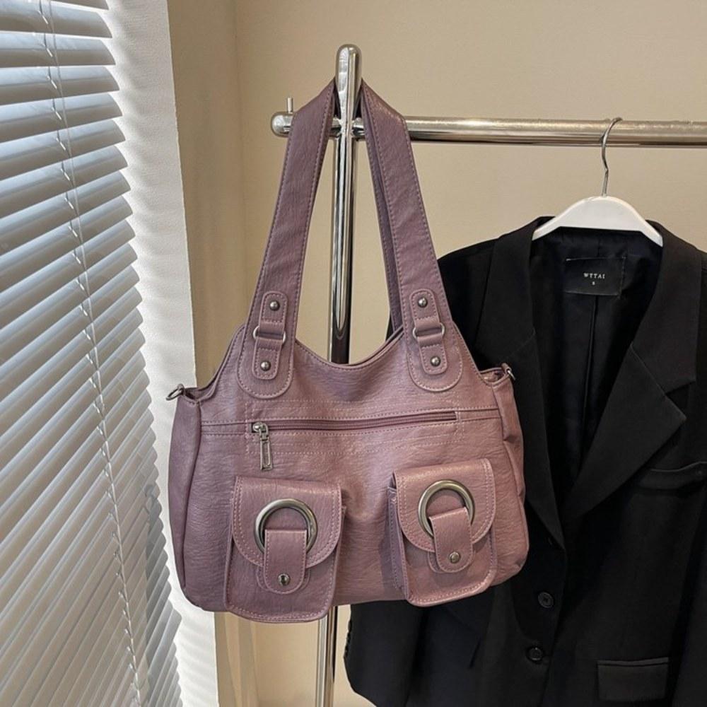 Multi Carry Faux Leather Handbag with Shoulder Crossbody and Handheld Options
