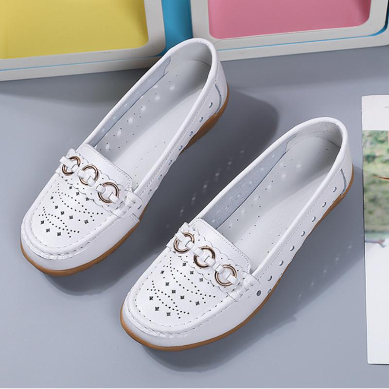 New Spring and Autumn Daily Slope Heel Comfortable Versatile Flat Shoes Casual Doudou Women's Hollow Out Single Shoes Durable