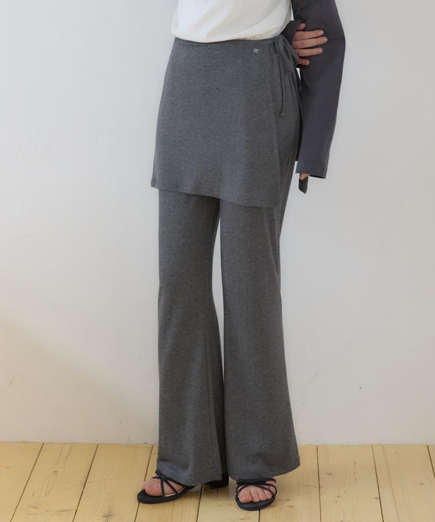 OURHOPE Comfy Layered Skirt Pants - Charcoal