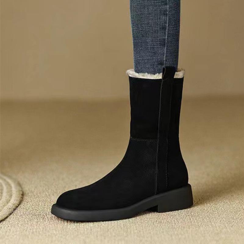 Damskie Zamszowe Botki Śniegowce Przytulne Pluszowe Ciepłe Bawełniane Buty na Średnim Obcasie Markowe Zimowa Moda 2025 Trend Do Chodzenia Antypoślizgowe Botas Mujer