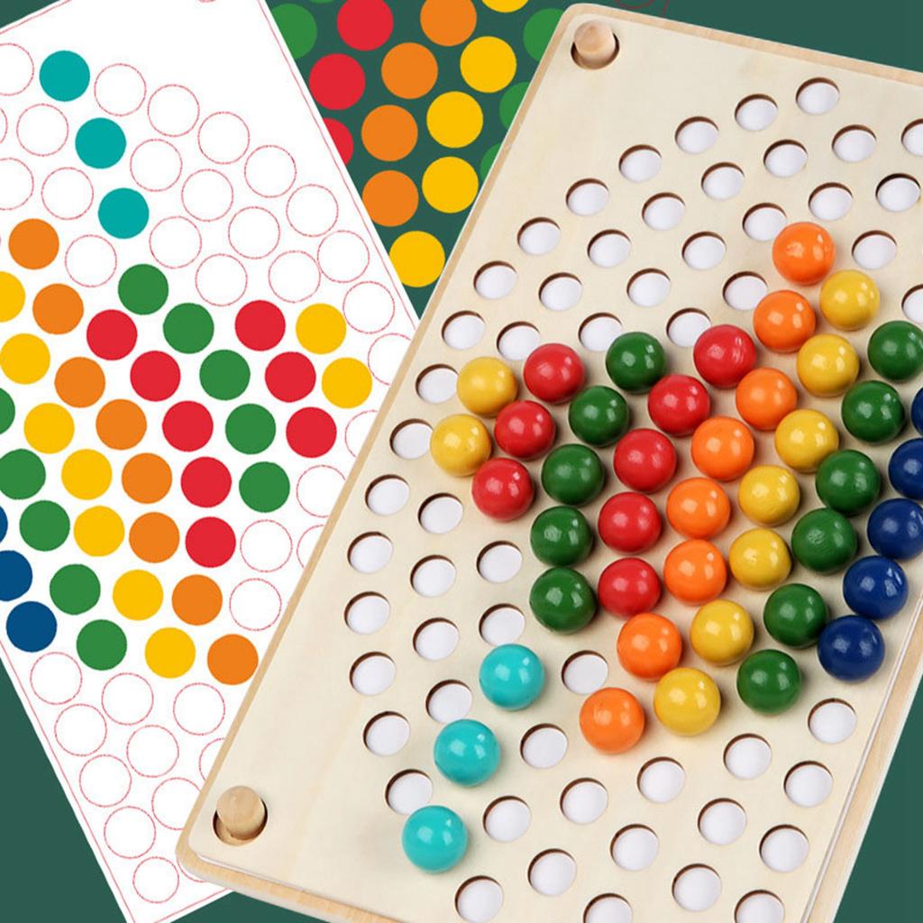 Wooden Peg Board Beads Game Educational Rainbow Clip Beads Puzzle Sorting Toys for Toddlers