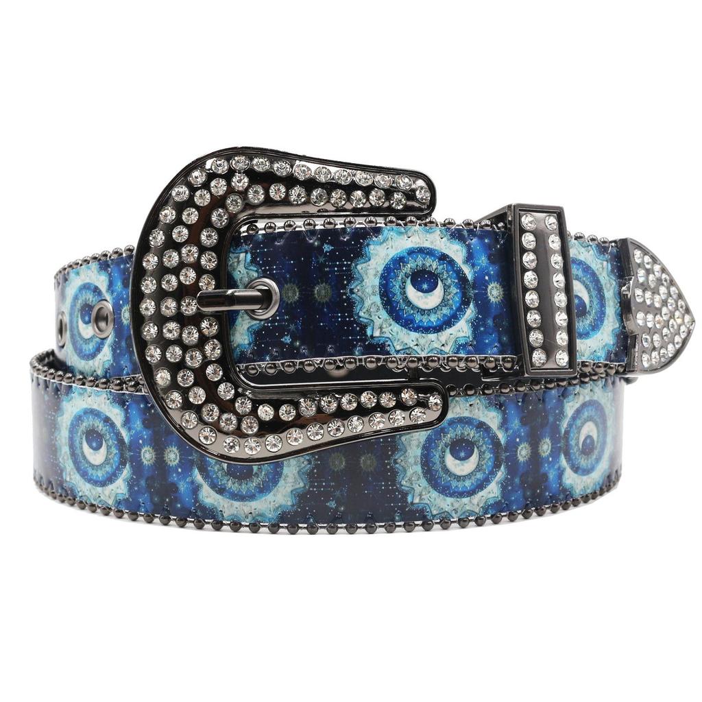 Retro Blue Big Eyes Rhinestone Belt: Ethnic Style Fashionable Women's Waistband