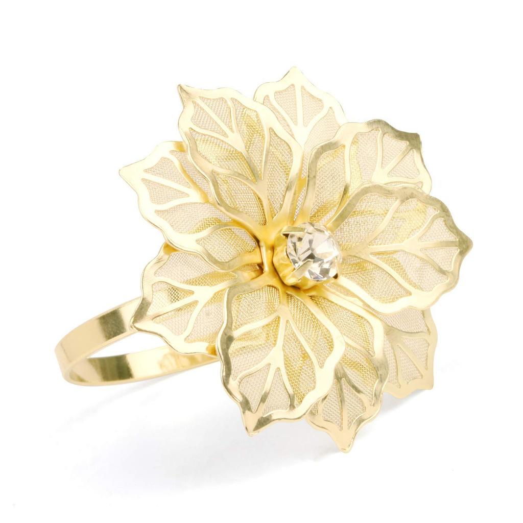 Metal Hollow Flower Rhinestone Napkin Ring for Home and Restaurant Table Decor