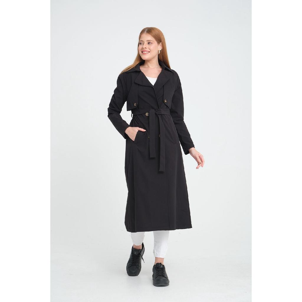 Raglan Sleeve Mid-length Double Breasted Trench Coat (120 Cm) Dark Beige 7558