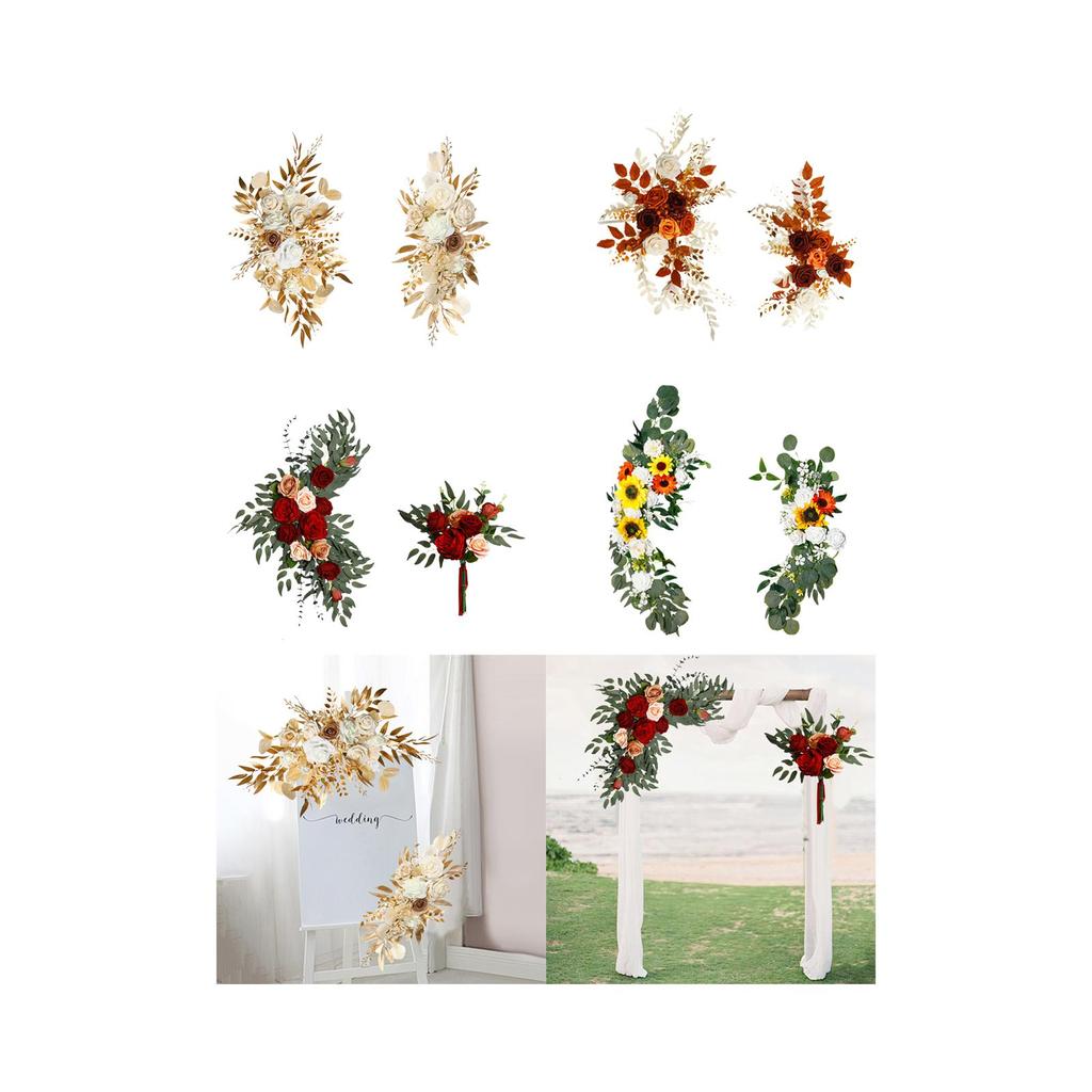 2 Pieces Artificial Floral Swag Backdrop Decorative Wedding Arch Flowers for Home Wedding Car Engagement Ceremony Reception