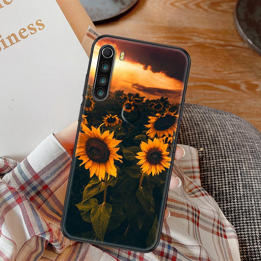 Cute&amp;nbsp;Sunflower Phone Case For Xiaomi Redmi Note 7 8 9 10 7A 8T 9A 9T 9S 10S Pro black art hoesjes fashion cover pretty shell