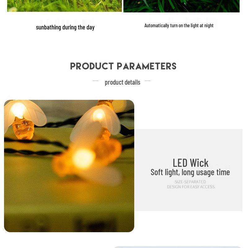 LED Solar Little Bee Waterproof Outdoor Fairy String Lights for Holiday Courtyard Decoration