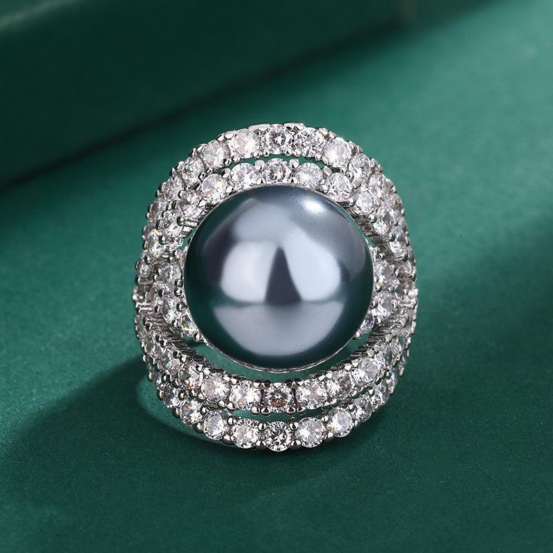 Ring Hua Mei Imitates Pearl Hollow Zircon Internet Famous Style Tahiti Fashion Sense Light Luxury Australian White Jewelry