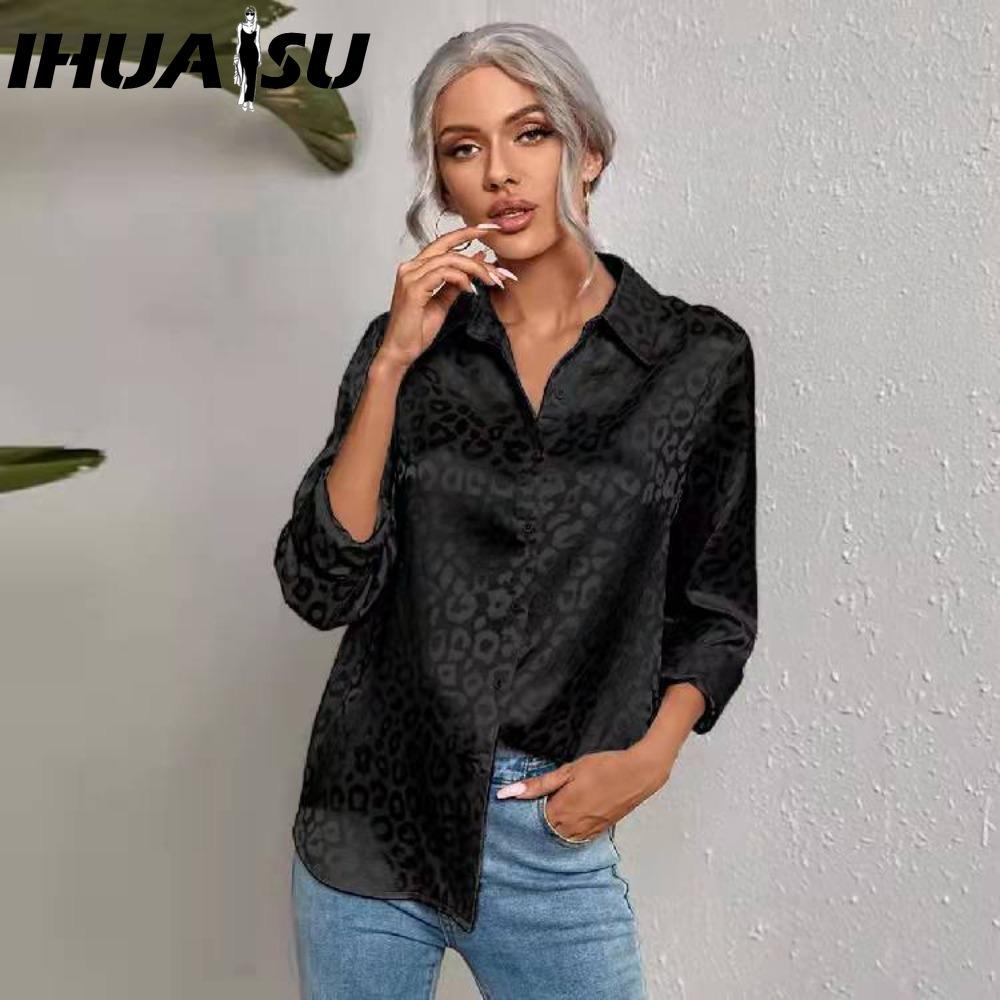 IHUASU Dámská móda Ležérní Halenky a košile s dlouhým rukávem s POLO límečkem