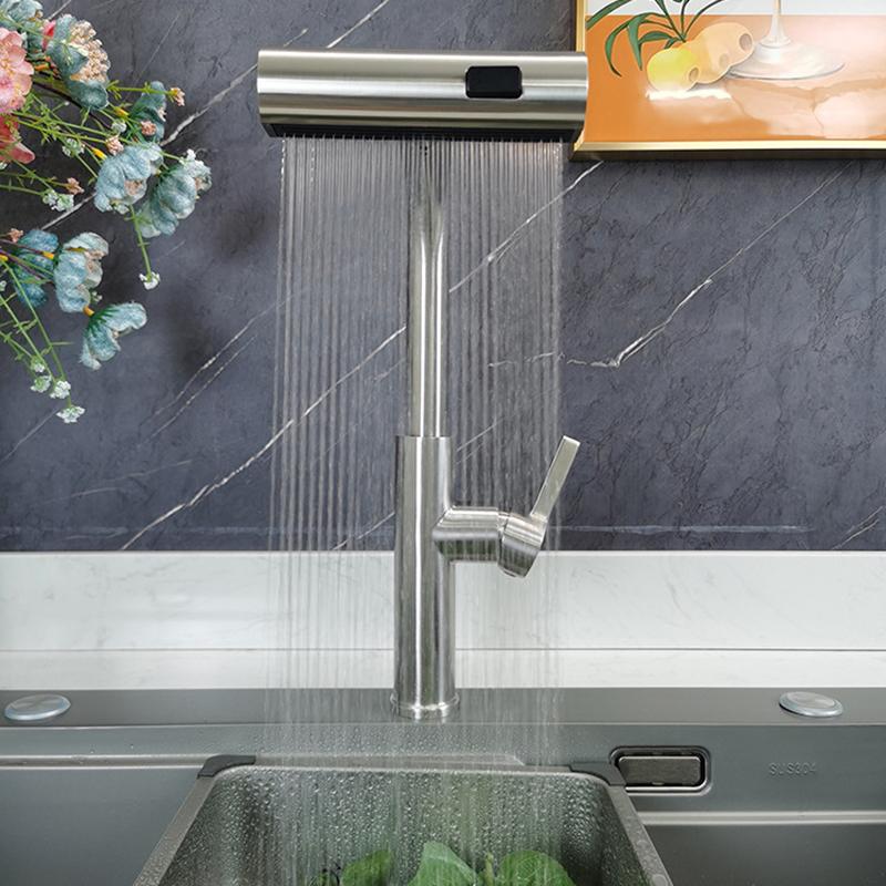 Nickel 304 Stainless Steel Pull-out Kitchen Faucet Waterfall Hot And Cold Mixed Water Sink Tap Multi-function Rinse Rotate