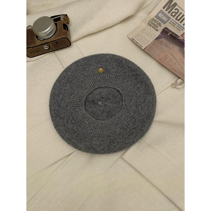 New Ankora Red Wool Knitted Beret Women's Autumn and Winter Style Big Head Circumference Showing Face Little Painter's Hat