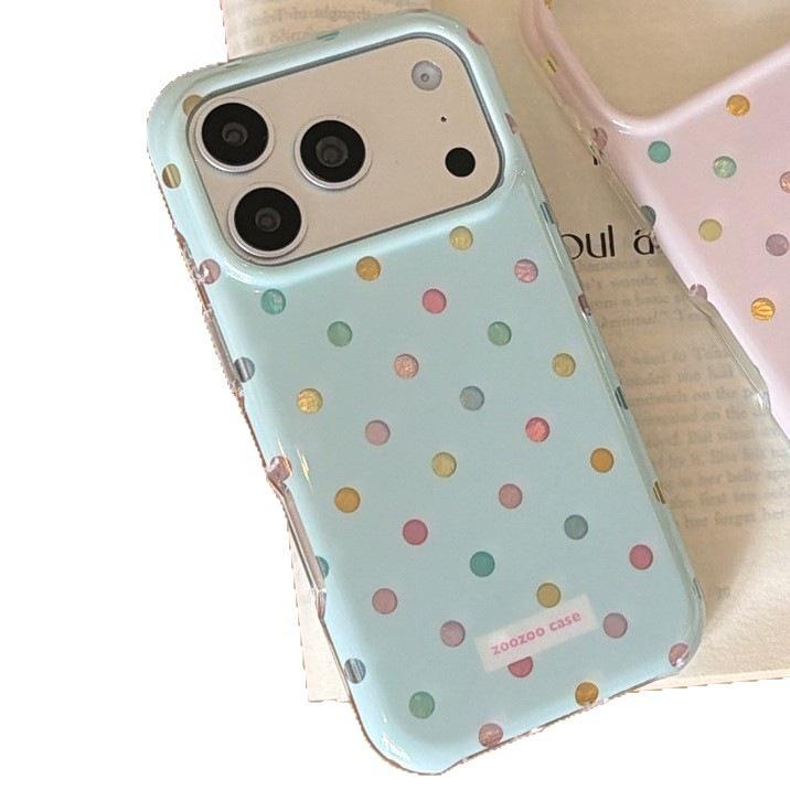 Colorful Polka Dot Drop-Proof iPhone 14/13 Pro Max Case with Rounded Edges.