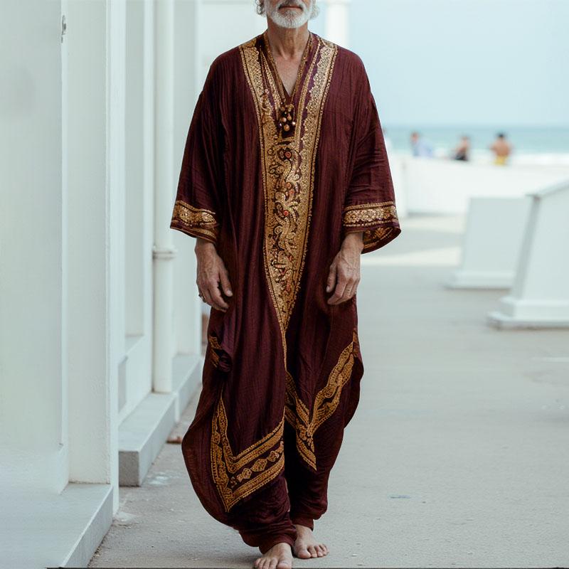 

INCERUN Мужские повседневные длинные туники-халаты с глубоким V-образным вырезом и рукавом 3/4 с цветочным принтом M вино красного