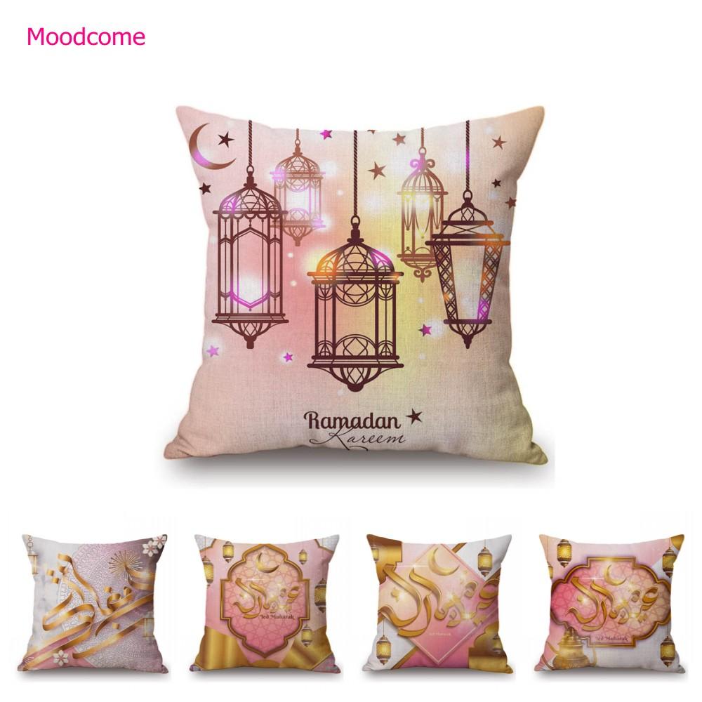Pink Islamic Eid Mubarak Ramadan Arabic Decoration Cotton Linen Sofa Throw Pillow Case Moslem Muslim Art Car Cushion Cover Case