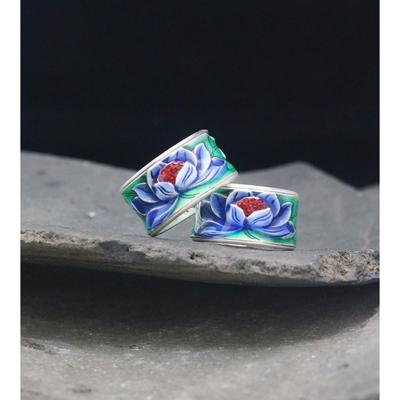 JMXD-Lotus Heart Sutra Cloisonne Ring Retro Craftsmanship Old Ethnic Style Open Lotus Sterling Silver Ring